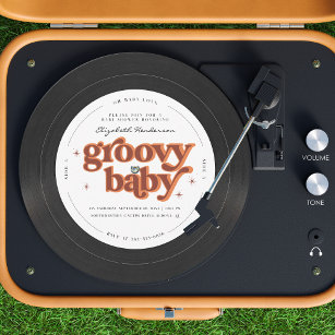 Groovy Baby   Retro Vinyl Record Baby Dusche Einladung