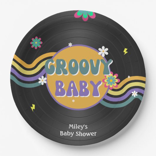 Groovy Baby Retro Vynil Record Baby Dusche Dekorat Pappteller (Vorderseite)