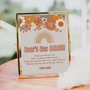 Groovy Baby Shower Say Baby Game Sign Poster