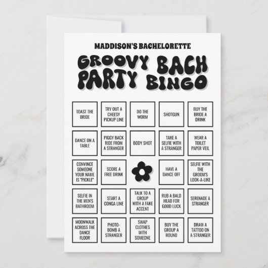 Groovy Bach Junggeselinnen-Abschied Bingo, Downloa Einladung (Vorderseite)