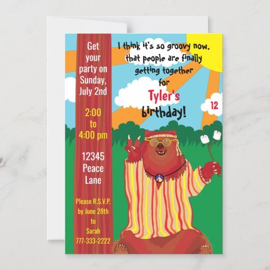 Groovy Bären Party Magnetische Einladung (Vorderseite)