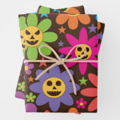 Groovy Beängstigend Retro Halloween Blume Muster Geschenkpapier Set (Beispiel)