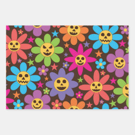 Groovy Beängstigend Retro Halloween Blume Muster Geschenkpapier Set