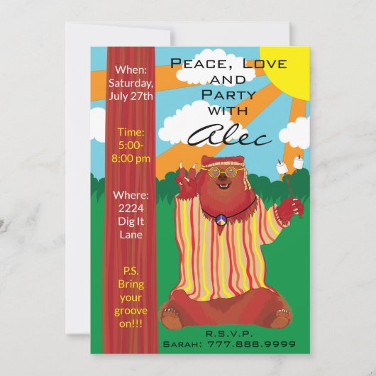 Groovy Bear 1960s Style Einladung (Vorderseite)