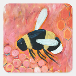 Groovy Bee and Pink Blume Kunst und Kultur Quadratischer Aufkleber