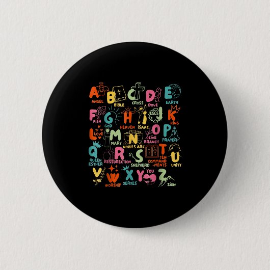 Groovy Biblical Alphabet Christian Teacher Student Button (Vorderseite)
