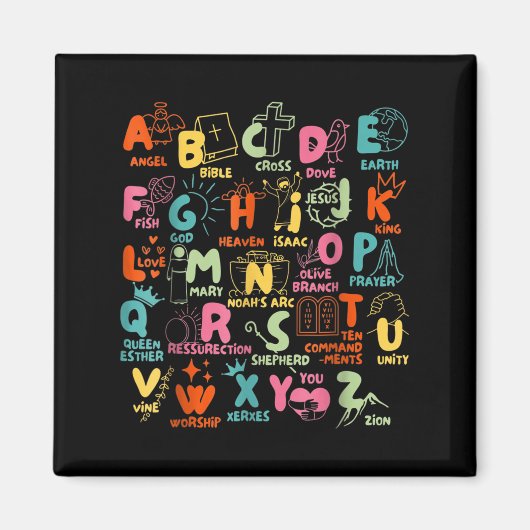 Groovy Biblical Alphabet Christian Teacher Student Magnet (Vorne)