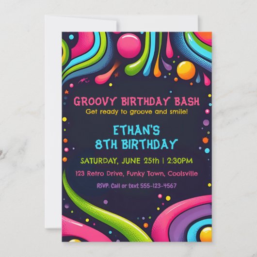 Groovy Birthday Bash Einladung (Vorderseite)