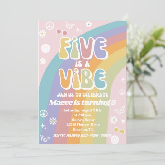 Groovy Birthday Einladung | Five ist eine Vibe (Stehend Vorderseite)