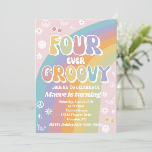 Groovy Birthday Einladung | Fourever Groovy (Stehend Vorderseite)