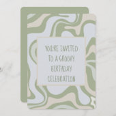 Groovy Birthday in Sage Green Einladung (Vorne/Hinten)
