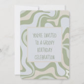 Groovy Birthday in Sage Green Einladung (Vorderseite)