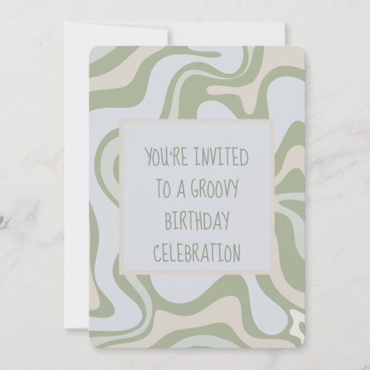 Groovy Birthday in Sage Green Einladung (Vorderseite)