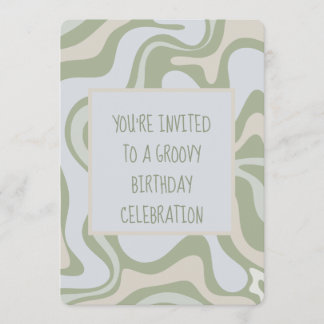 Groovy Birthday in Sage Green Einladung