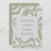 Groovy Birthday in Sage Green Einladung (Vorne/Hinten)