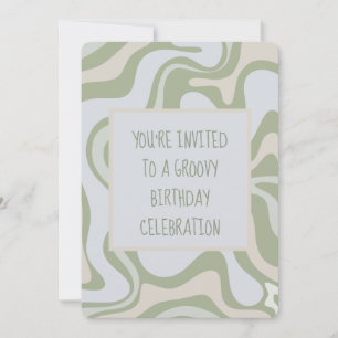 Groovy Birthday in Sage Green Einladung