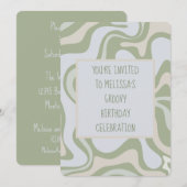 Groovy Birthday in Sage Green Einladung (Vorne/Hinten)