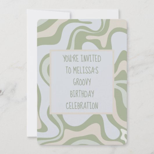 Groovy Birthday in Sage Green Einladung (Vorderseite)