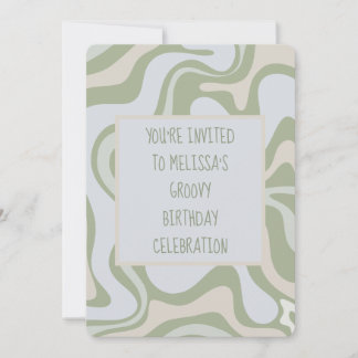 Groovy Birthday in Sage Green Einladung