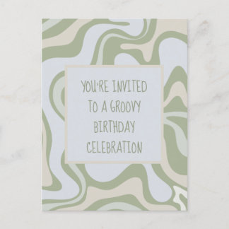Groovy Birthday in Sage Green Einladungspostkarte