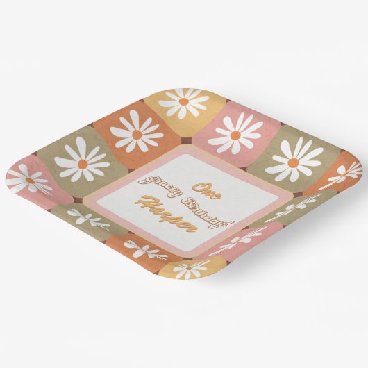 Groovy Birthday Retro Hippie 60er 70er Daisy Blume Pappteller (Gewinkelt)