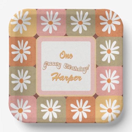 Groovy Birthday Retro Hippie 60er 70er Daisy Blume Pappteller (Vorderseite)