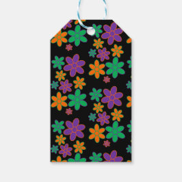 Groovy Black 70er Style Blume Geschenkanhänger