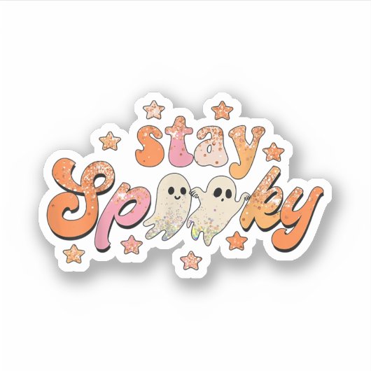 Groovy Bleibe Spooky Vibes Retro Floral Ghost Hipp Aufkleber (Vorderseite)