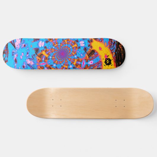 Groovy Blue Abstrakt Futuristic Spirale Digitale K Skateboard (Horizontal)