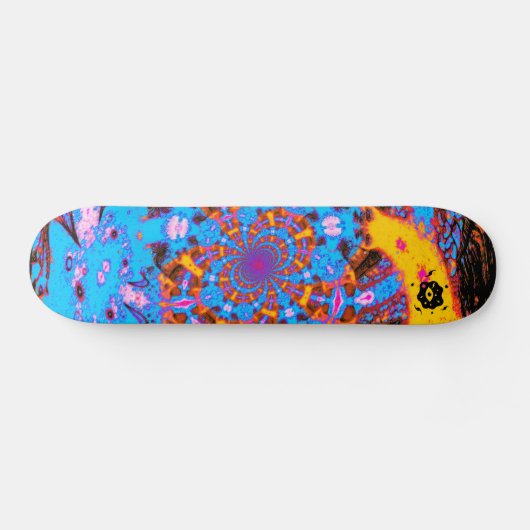 Groovy Blue Abstrakt Futuristic Spirale Digitale K Skateboard (Horizontal)