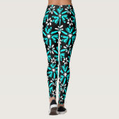 Groovy Blue Batik Blume Muster Leggings (Rückseite)