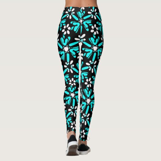Groovy Blue Batik Blume Muster Leggings (Rückseite)