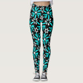 Groovy Blue Batik Blume Muster Leggings (Vorderseite)