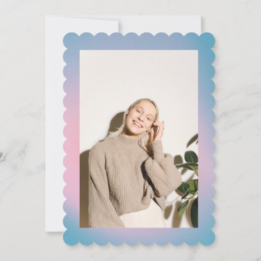 Groovy Blue Gradient Retro Foto Bat Mitzvah Einladung (Rückseite)