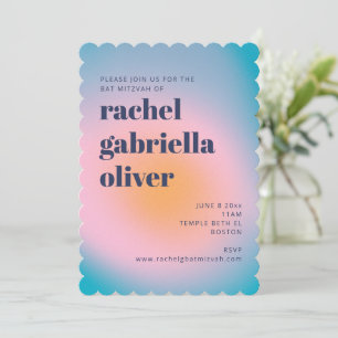 Groovy Blue Gradient Retro Foto Bat Mitzvah Einladung