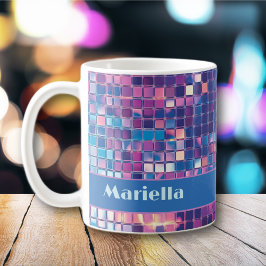 Groovy Blue & Lila Disco Ball Personalisiert Kaffeetasse