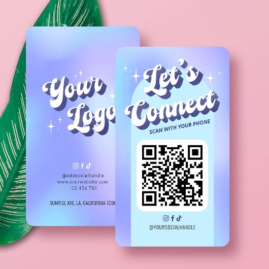 Groovy Blue Lila Trendy Social Media QR Code Visitenkarte