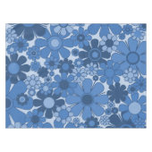 Groovy Blue Retro 60er 70er Floral Pattern Tischdecke (Vorderseite (Horizontal))