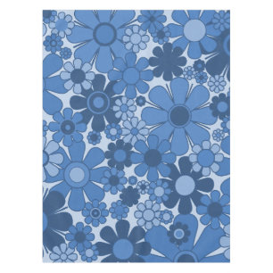 Groovy Blue Retro 60er 70er Floral Pattern Tischdecke