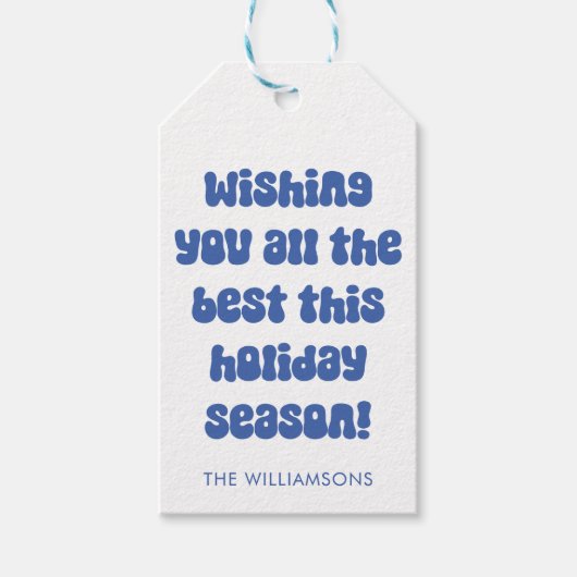 Groovy Blue Retro Typografie Weihnachten Custom Geschenkanhänger (Vorderseite)