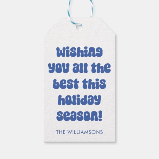 Groovy Blue Retro Typografie Weihnachten Custom Geschenkanhänger (Rückseite)