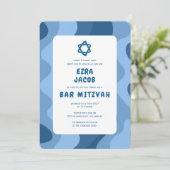 Groovy Blue Waves Star von David Custom Bar Mitzva Einladung (Stehend Vorderseite)