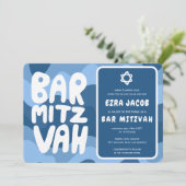 Groovy Blue Waves Star von David Custom Bar Mitzva Einladung (Stehend Vorderseite)