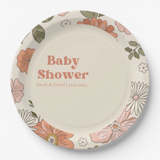 Groovy Blume Babydusche | Boho | 70ER Pappteller (Vorderseite)