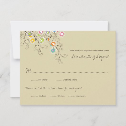 Groovy Blume Garden Wedding RSVP Card Karte (Vorderseite)