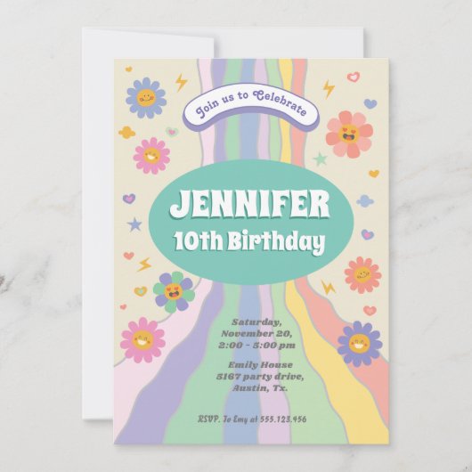 Groovy Blume Geburtstagseinladung Einladung (Vorderseite)