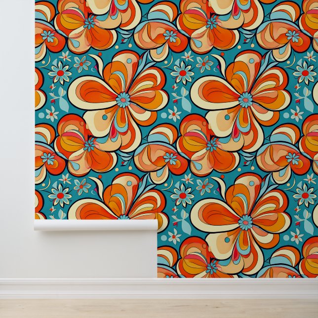 Groovy Blume mit Vintagen Vibes Tapete (Anwendung)