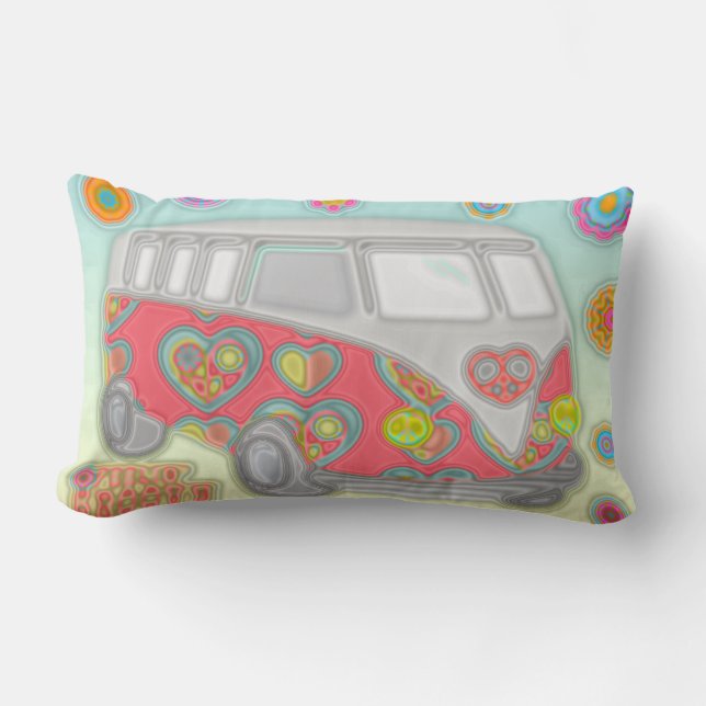 Groovy Blume Power 60er Hippy Van Throw Pillow Lendenkissen (Vorderseite)