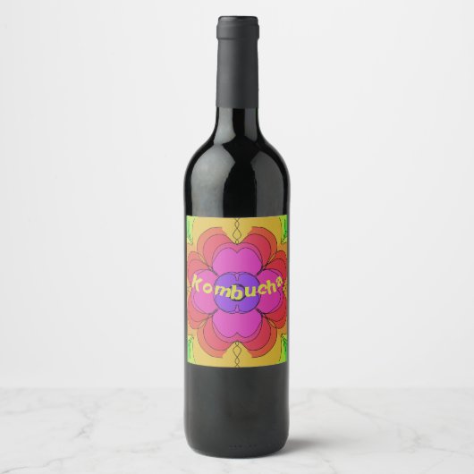 Groovy Blume Power 70er Square Kombucha Wine Hooch Weinetikett (Vorderseite)