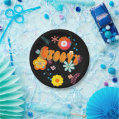 Groovy Blume Power Farbenfroh Schwarz Pappteller (Party)